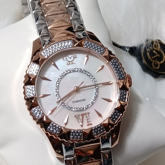 Gevril 2 Tone Venice Mother of Pearl & Diamond Bracelet Watch, 39mm - 0.… - Picture 6 of 11